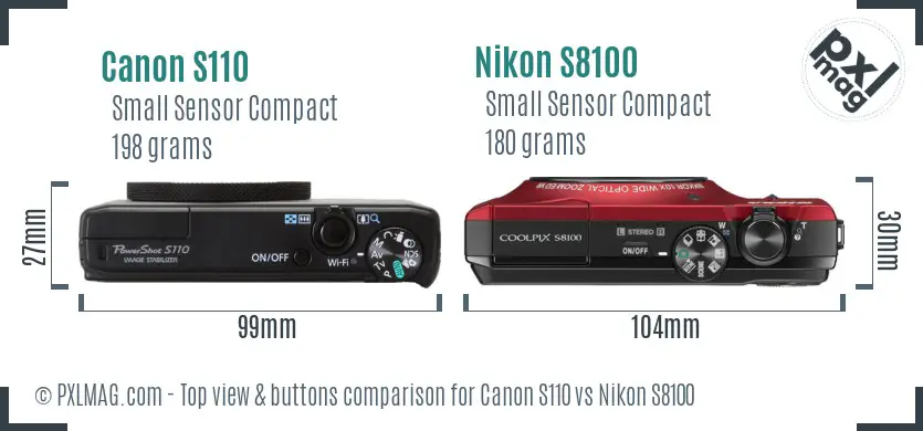 Canon S110 vs Nikon S8100 top view buttons comparison