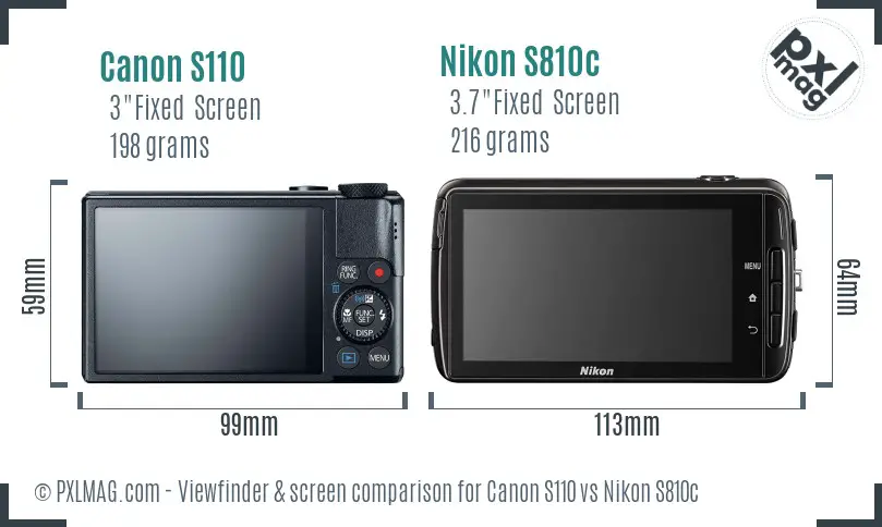 Canon S110 vs Nikon S810c Screen and Viewfinder comparison