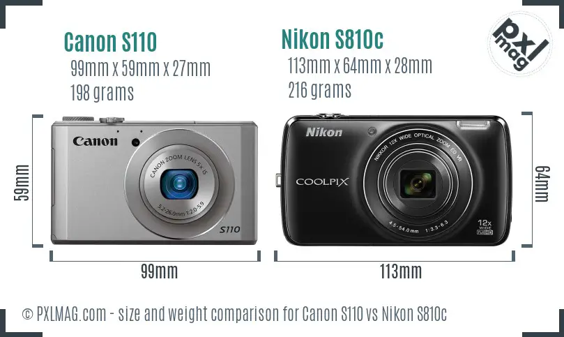 Canon S110 vs Nikon S810c size comparison