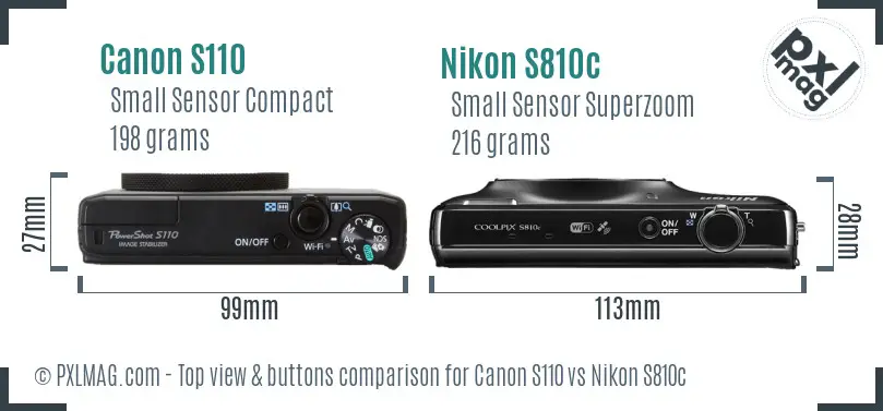 Canon S110 vs Nikon S810c top view buttons comparison