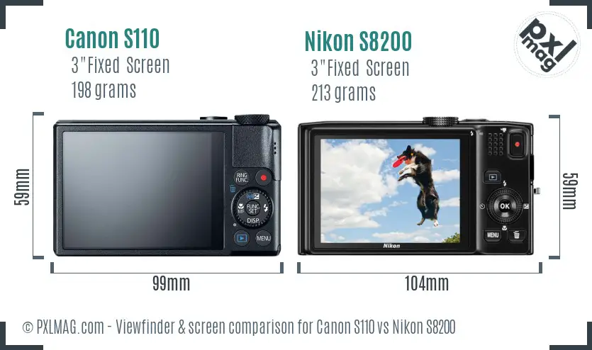 Canon S110 vs Nikon S8200 Screen and Viewfinder comparison