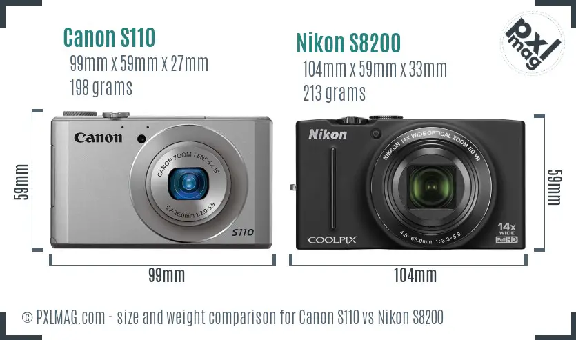 Canon S110 vs Nikon S8200 size comparison