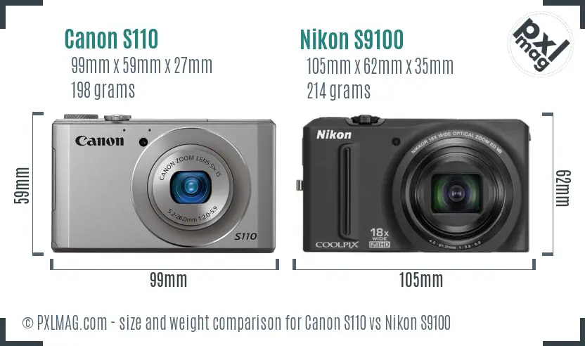 Canon S110 vs Nikon S9100 size comparison