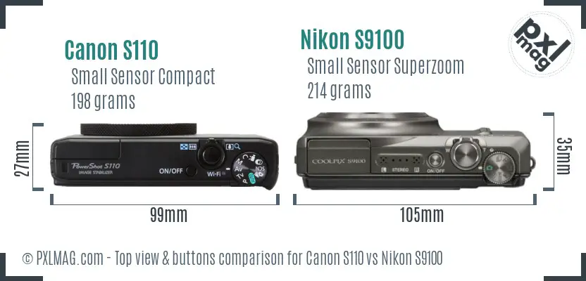 Canon S110 vs Nikon S9100 top view buttons comparison