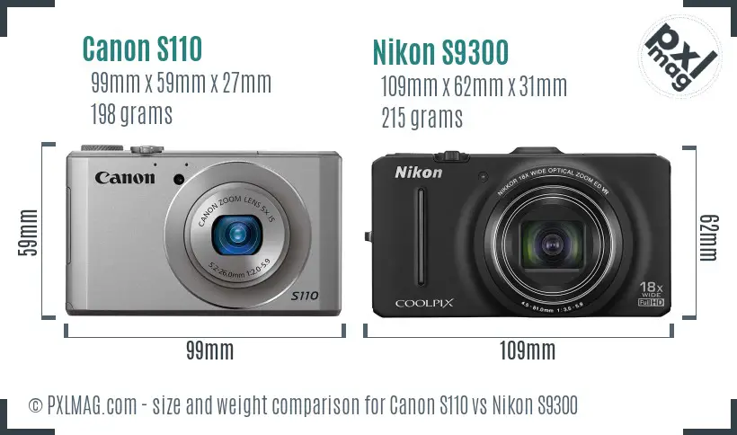 Canon S110 vs Nikon S9300 size comparison Canon S110 vs Nikon S9300 size comparison