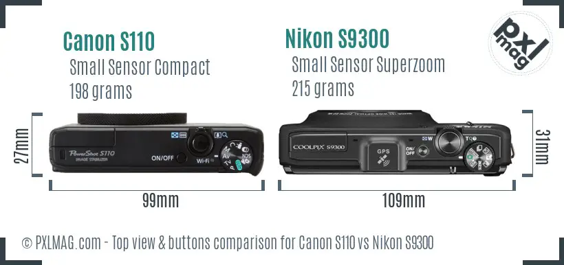 Canon S110 vs Nikon S9300 top view buttons comparison Canon S110 vs Nikon S9300 top view buttons comparison
