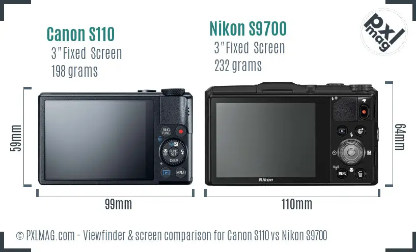 Canon S110 vs Nikon S9700 Screen and Viewfinder comparison