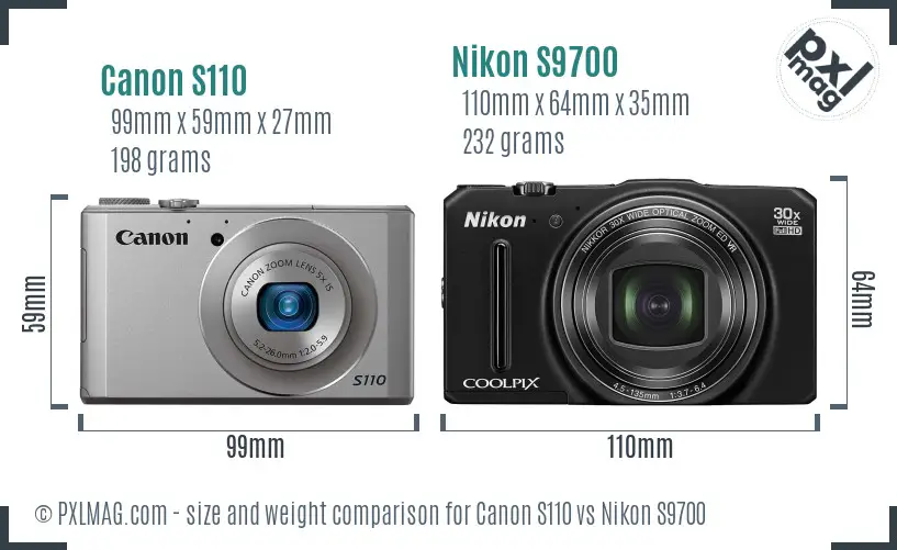 Canon S110 vs Nikon S9700 size comparison