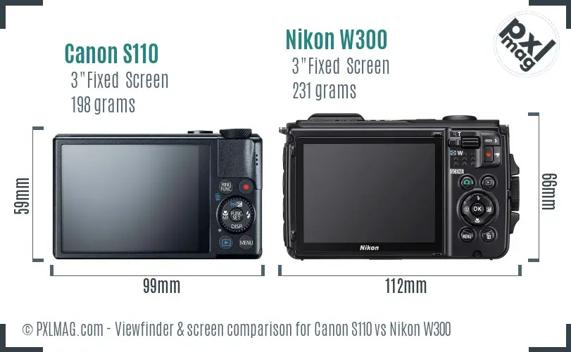 Canon S110 vs Nikon W300 Screen and Viewfinder comparison
