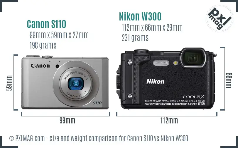 Canon S110 vs Nikon W300 size comparison