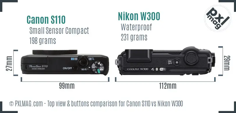 Canon S110 vs Nikon W300 top view buttons comparison