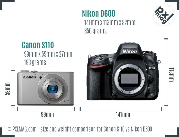 Canon S110 vs Nikon D600 size comparison