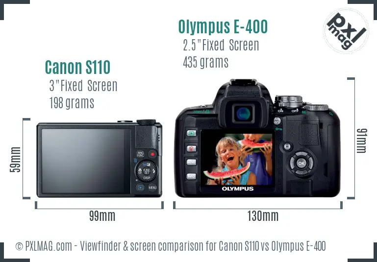 Canon S110 vs Olympus E-400 Screen and Viewfinder comparison