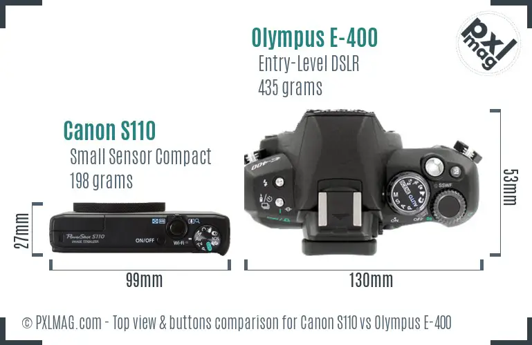 Canon S110 vs Olympus E-400 top view buttons comparison