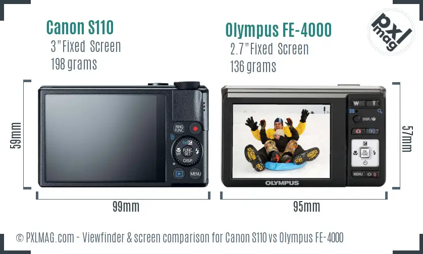 Canon S110 vs Olympus FE-4000 Screen and Viewfinder comparison