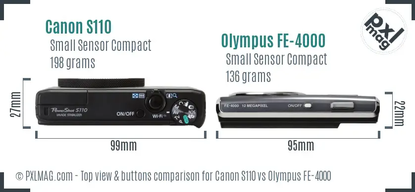 Canon S110 vs Olympus FE-4000 top view buttons comparison