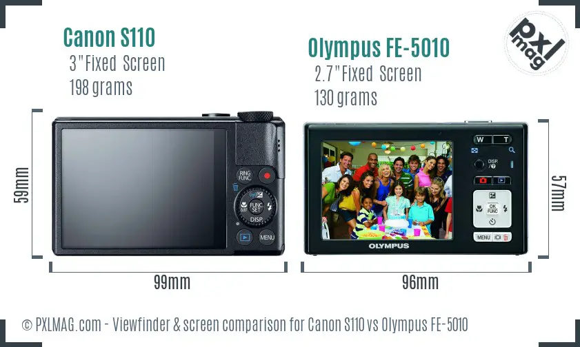 Canon S110 vs Olympus FE-5010 Screen and Viewfinder comparison