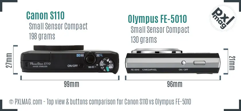 Canon S110 vs Olympus FE-5010 top view buttons comparison
