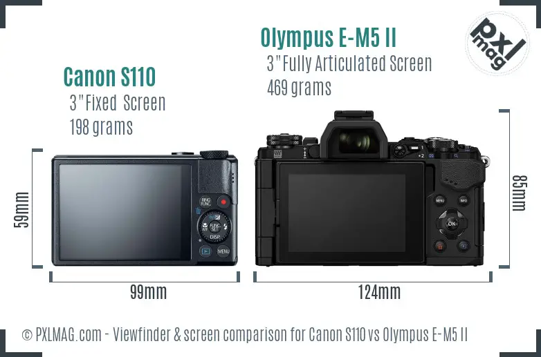 Canon S110 vs Olympus E-M5 II Screen and Viewfinder comparison