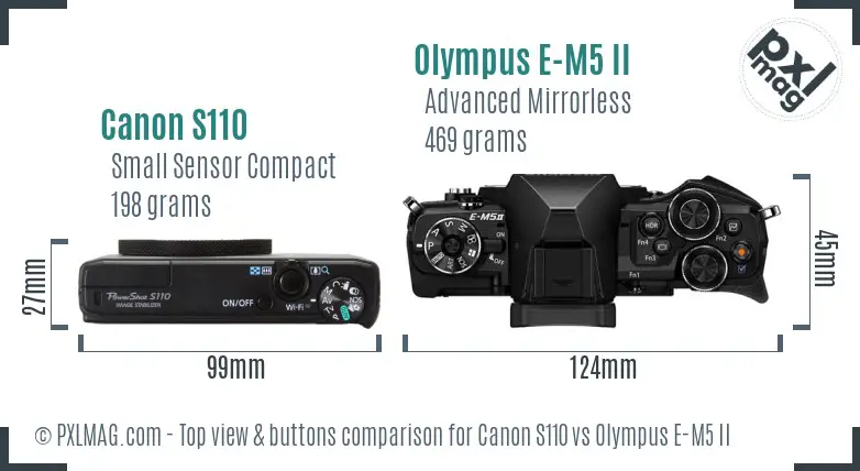 Canon S110 vs Olympus E-M5 II top view buttons comparison