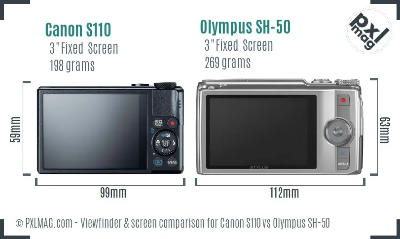 Canon S110 vs Olympus SH-50 Screen and Viewfinder comparison