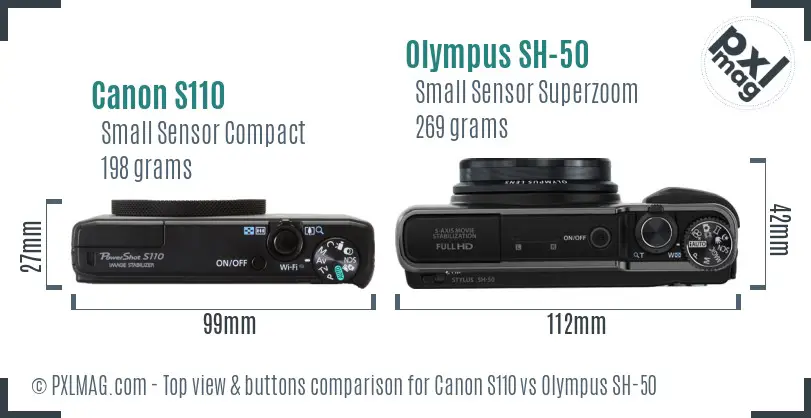 Canon S110 vs Olympus SH-50 top view buttons comparison