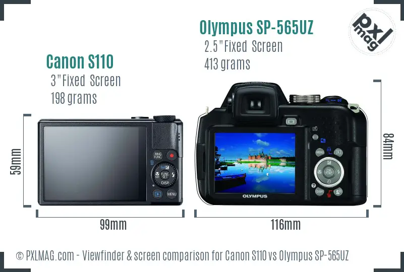Canon S110 vs Olympus SP-565UZ Screen and Viewfinder comparison