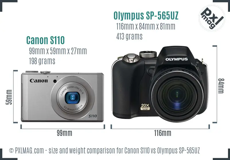 Canon S110 vs Olympus SP-565UZ size comparison