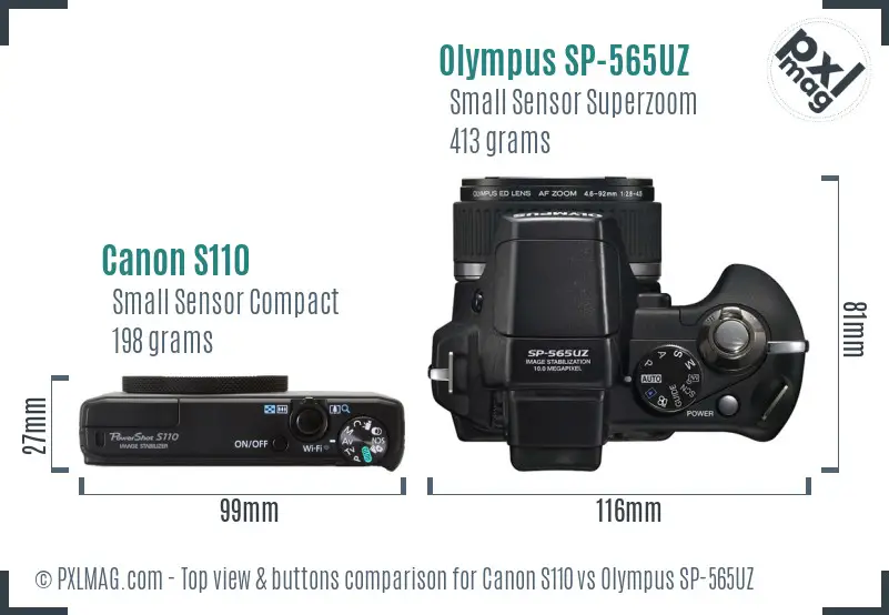 Canon S110 vs Olympus SP-565UZ top view buttons comparison