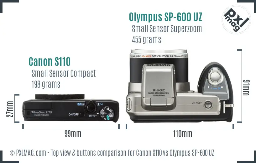 Canon S110 vs Olympus SP-600 UZ top view buttons comparison