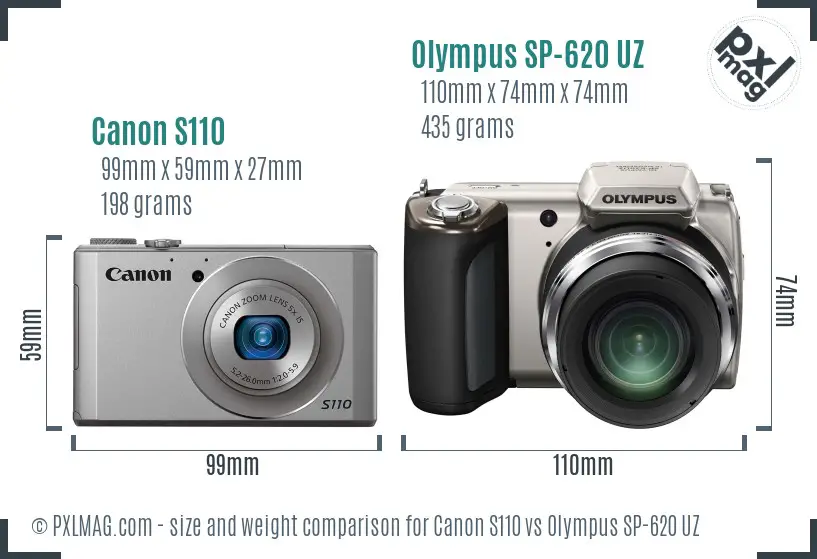Canon S110 vs Olympus SP-620 UZ size comparison Canon S110 vs Olympus SP-620 UZ size comparison