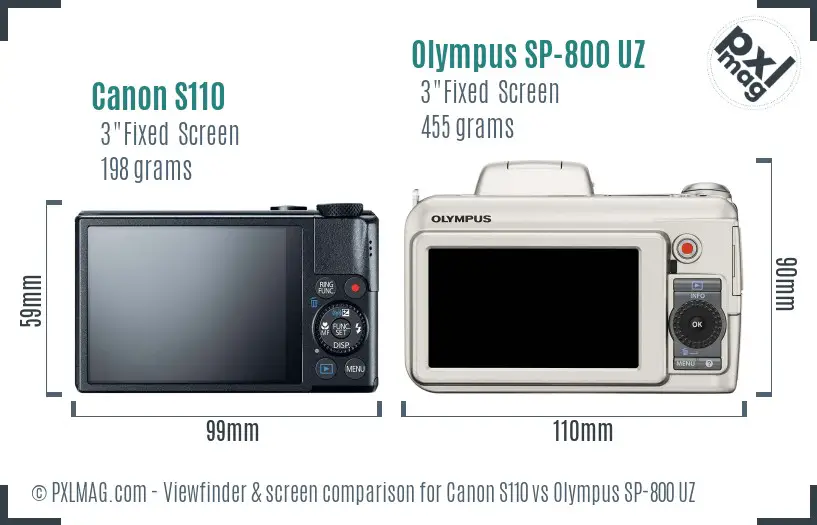 Canon S110 vs Olympus SP-800 UZ Screen and Viewfinder comparison