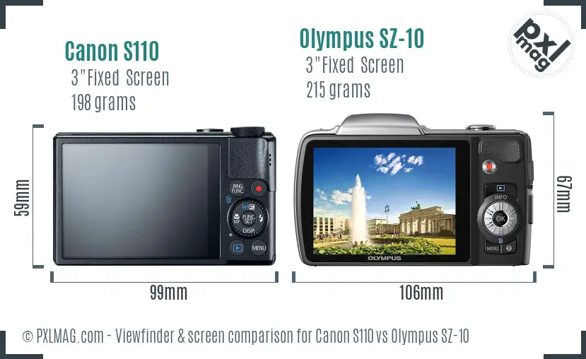 Canon S110 vs Olympus SZ-10 Screen and Viewfinder comparison