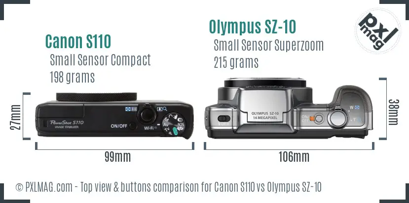 Canon S110 vs Olympus SZ-10 top view buttons comparison