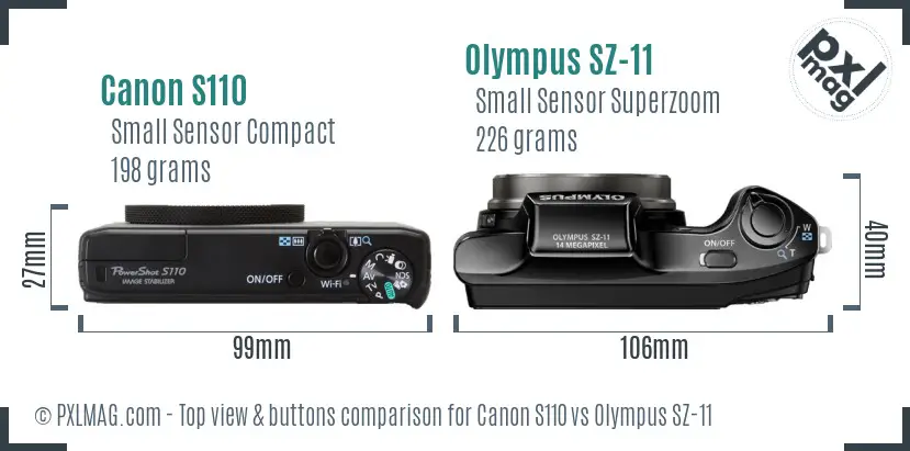 Canon S110 vs Olympus SZ-11 top view buttons comparison