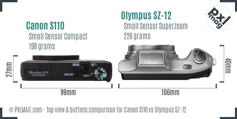 Canon S110 vs Olympus SZ-12 top view buttons comparison Canon S110 vs Olympus SZ-12 top view buttons comparison