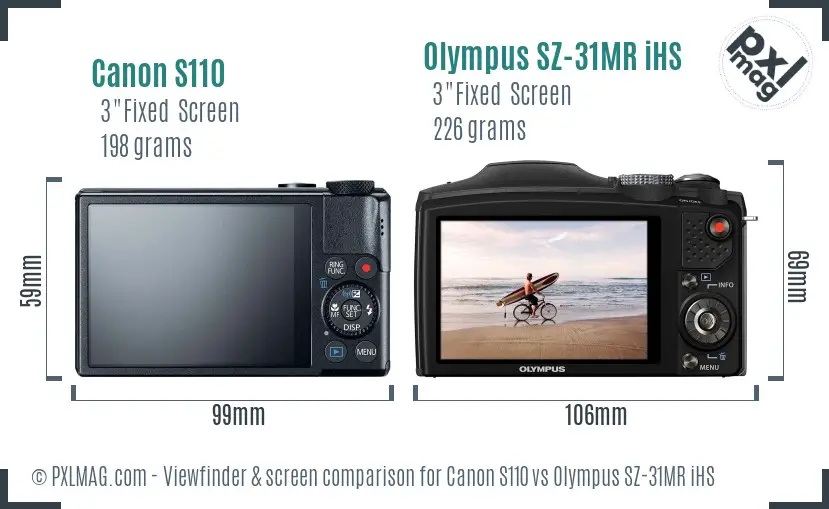 Canon S110 vs Olympus SZ-31MR iHS Screen and Viewfinder comparison