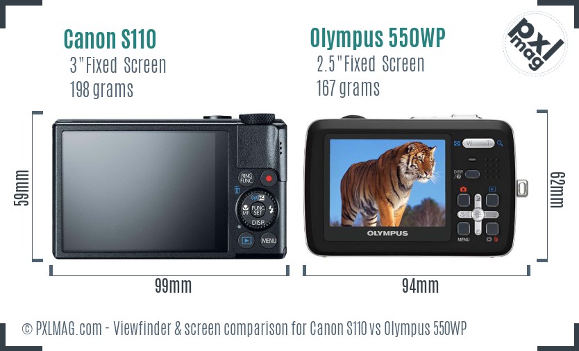 Canon S110 vs Olympus 550WP Screen and Viewfinder comparison