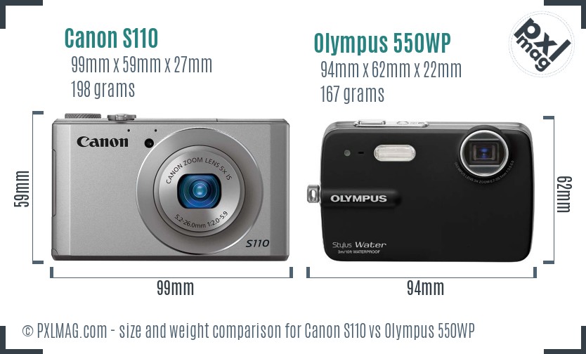 Canon S110 vs Olympus 550WP size comparison