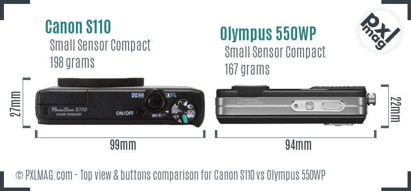 Canon S110 vs Olympus 550WP top view buttons comparison