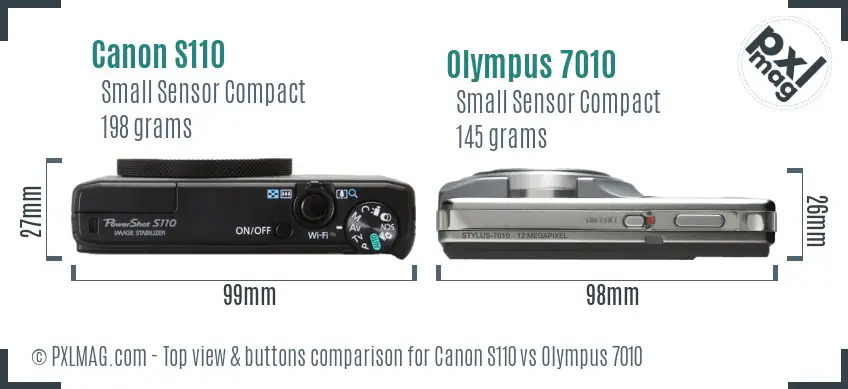 Canon S110 vs Olympus 7010 top view buttons comparison