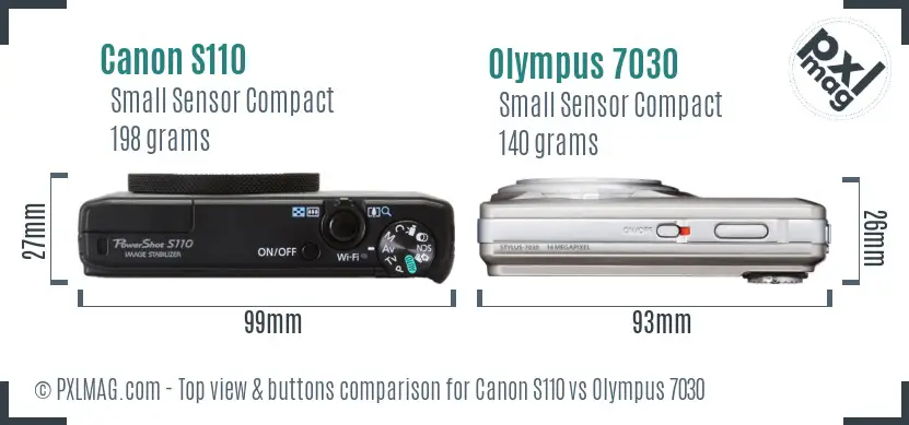 Canon S110 vs Olympus 7030 top view buttons comparison Canon S110 vs Olympus 7030 top view buttons comparison