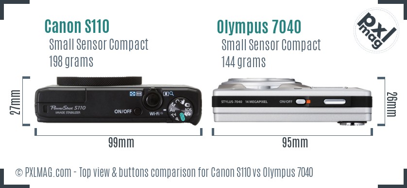 Canon S110 vs Olympus 7040 top view buttons comparison