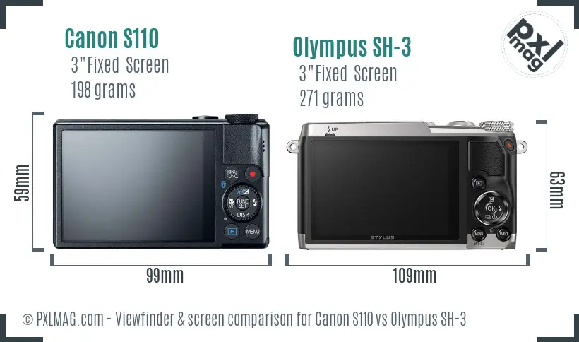 Canon S110 vs Olympus SH-3 Screen and Viewfinder comparison