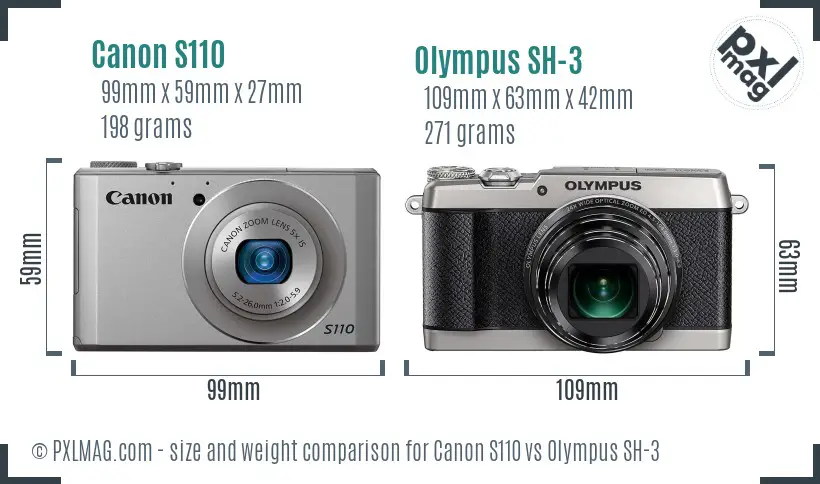 Canon S110 vs Olympus SH-3 size comparison