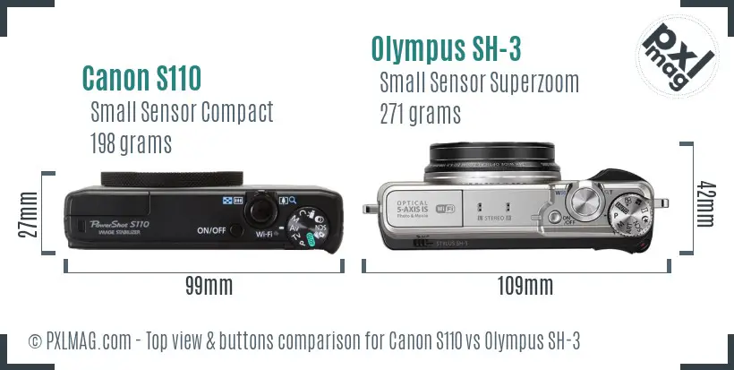 Canon S110 vs Olympus SH-3 top view buttons comparison