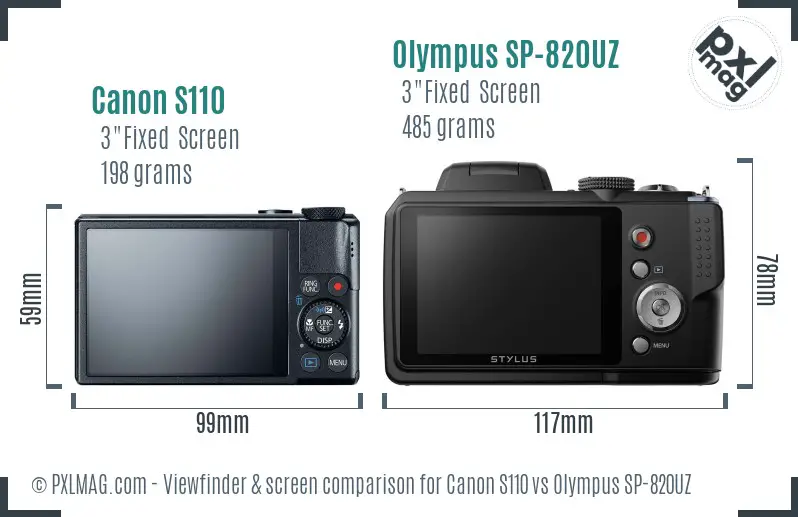 Canon S110 vs Olympus SP-820UZ Screen and Viewfinder comparison