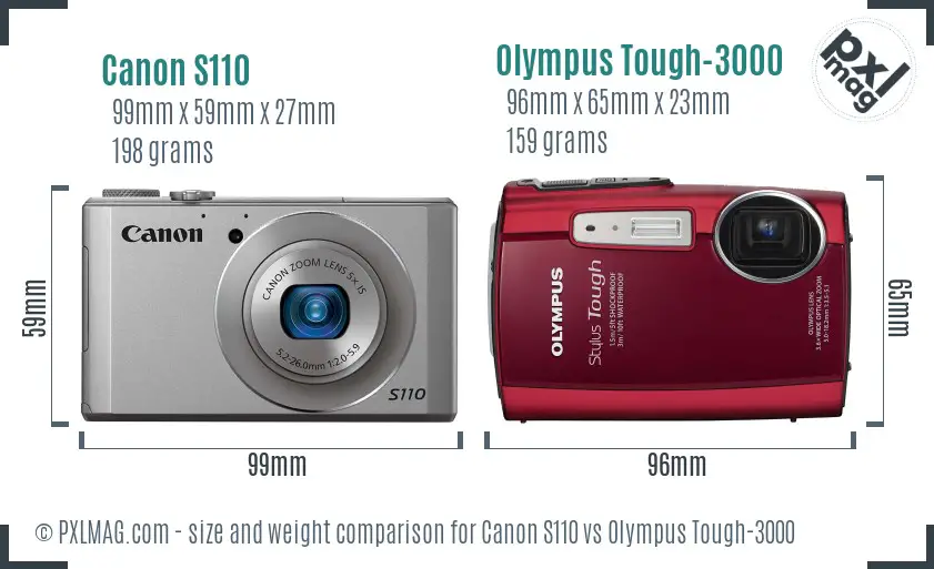 Canon S110 vs Olympus Tough-3000 size comparison Canon S110 vs Olympus Tough-3000 size comparison