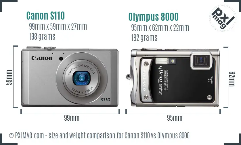 Canon S110 vs Olympus 8000 size comparison