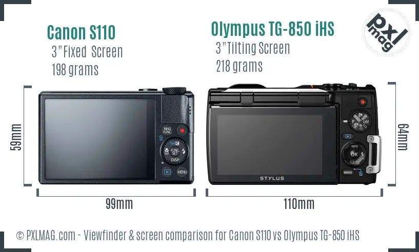 Canon S110 vs Olympus TG-850 iHS Screen and Viewfinder comparison